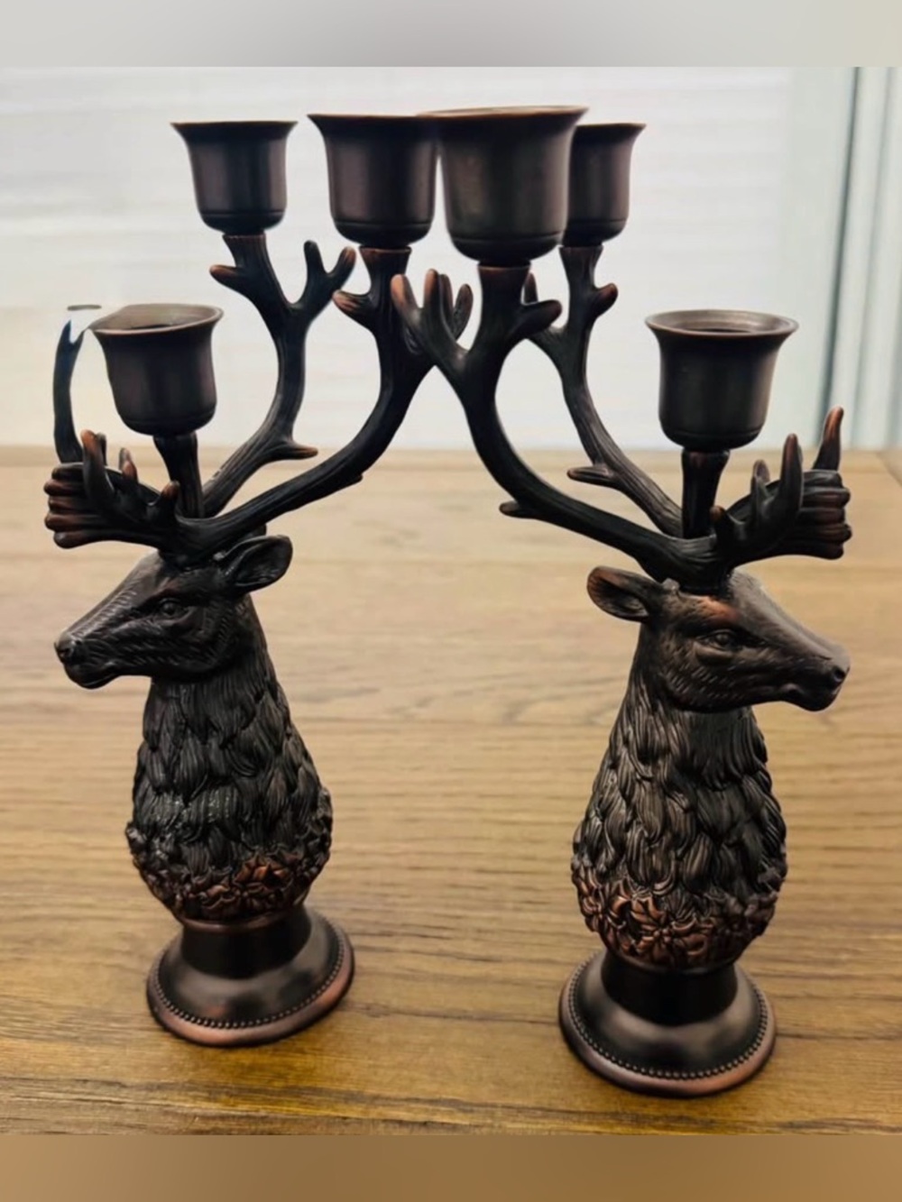 Deer Antler Double Candelabra Pair - Dark Bronze Decorative Candle Holders